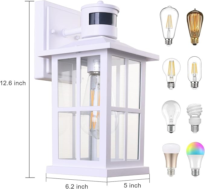 Outdoor Motion Sensor Light, Black Exterior Wall Lighting Fixtures,Dusk to Dawn Motion Sensor Outdoor Lights, Waterproof Front Porch Light Lantern for Garage, Patio. (White, 2 Pack)