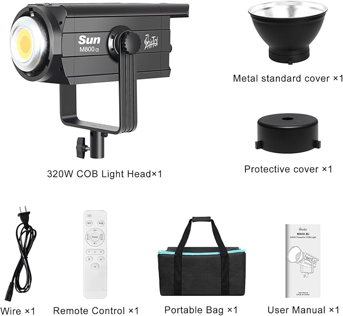 320W COB LED Video Light,Bi Color Silent Studio Lights with Bowens Mount,160000Lux/1m 2700K-6500K CRI 97+ Photography Lighting for Video Recording