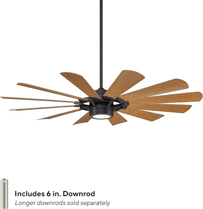 Windmill Indoor and Outdoor 12-Blade Smart Ceiling Fan 65in Matte Black Distressed Koa with 3000K LED Light Kit and Remote Control works with Alexa and iOS or Android App