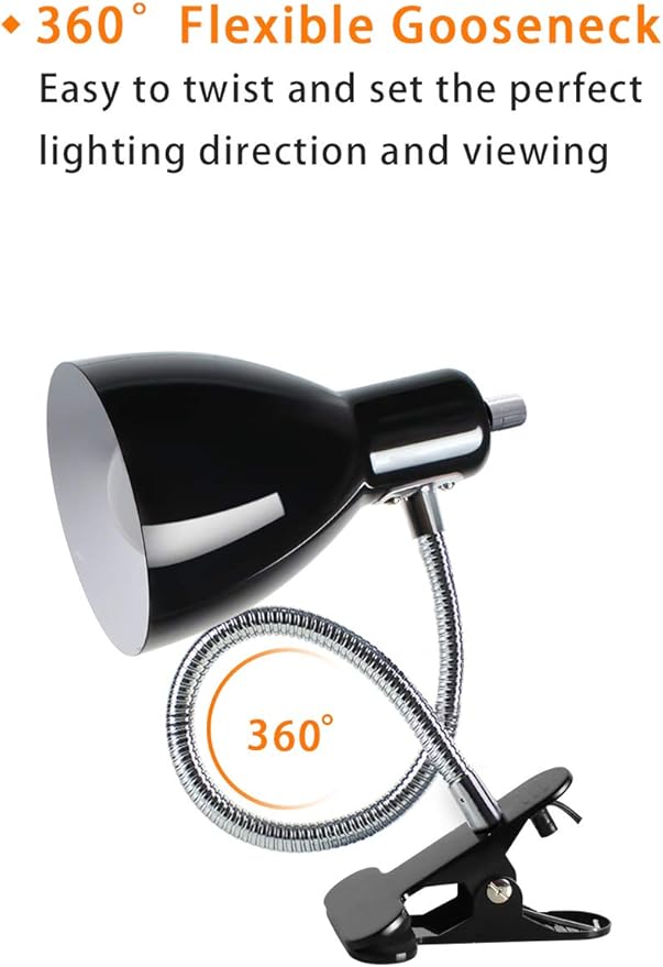 Desk lamp Eye-Caring Table Lamps, 360°Rotation Gooseneck Clip on Lamp Reading Light Portable Reading Book Light Clamp Study Desk Lamps for Bedroom and Office Home Lighting (Black)