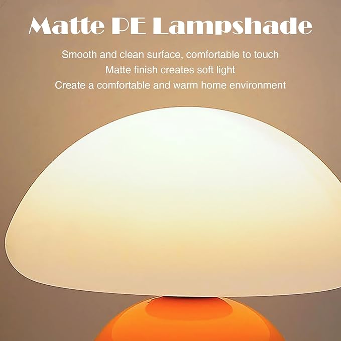 Cute Small Mushroom Lamp, PE Lampshade, Ceramic Spherical Base, Adjustable Light Color and Brightness, Safe USB Powered, Energy-Saving LED Mushroom Light for Bedroom Living Room (Cream)
