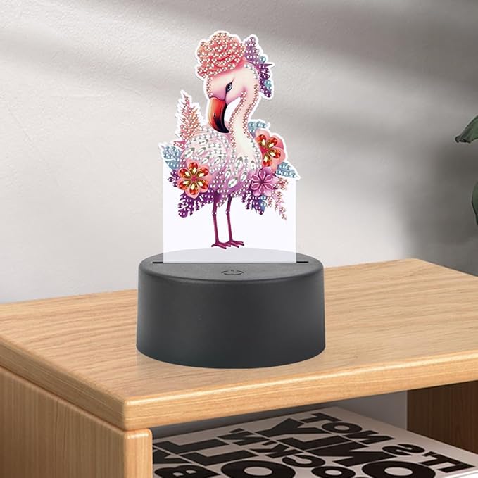 Flamingo Diamond Art Painting Night Light,Diamond Art Painting Kits Desktop Touch Lamp Ornaments for Tabletop Decor Diamond Art Accessories for Adult Beginner Bedrooms Living Room