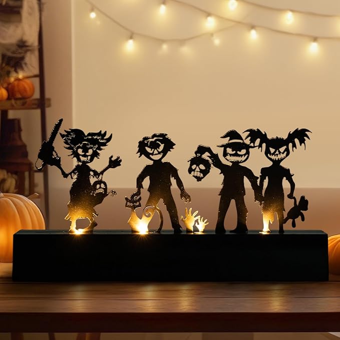 Halloween Table Decor Led Lights Silhouette Decoration Metal Horror Character Battery Operated Indoor Decoration Perfect Halloween Decor for Tabletop,Party, Home, Window