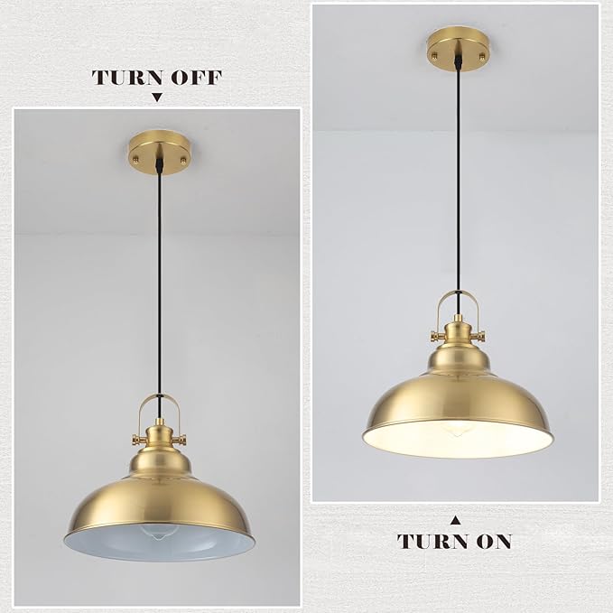 Gold Pendant Lights Kitchen Island, 11.41 Inch Dome Pendant Light, Farmhouse Pendant Lights, Kitchen Pendant Light for Kitchen Island, Dining Room, Living Room (1 Pack)