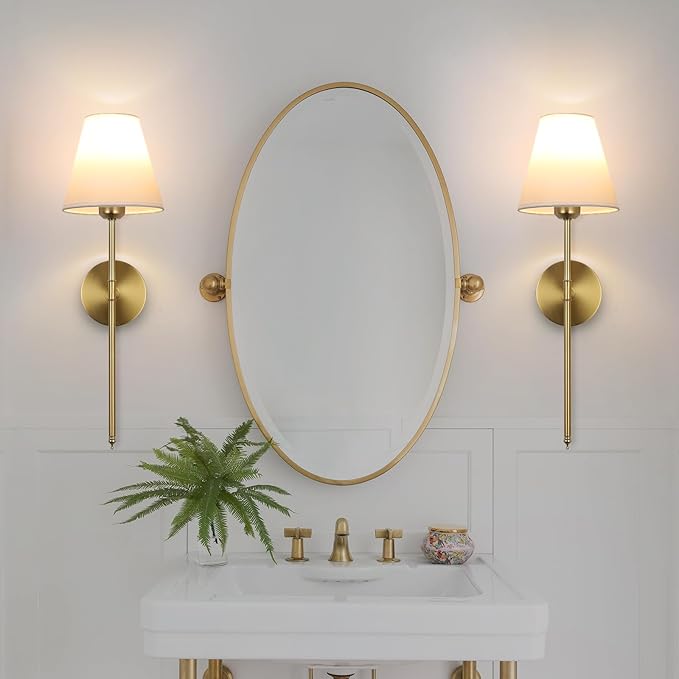 Battery Operated Wall Sconce Set of 2, 15 Colors Wireless Wall Light With Dimmable Remote Control Last 18-50 Hours, Gold Rechargeable Wall Lamp With White Fabric Shade For Living Room Bedroom Hallway