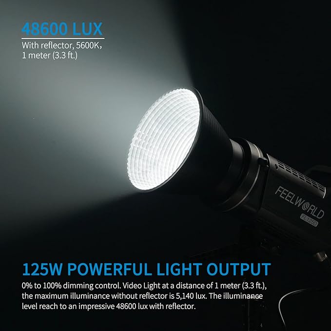 FEELWORLD FL125D 125W Video Studio Light with 5600K Daylight Continuous Lighting CRI96+ TLCI97+ 48500lux@1m for Film, Live Streaming, Photography, Videography, Wedding, Interview
