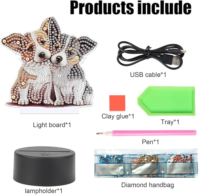 Dog Diamond Art Painting Night Light,Diamond Art Painting Kits Desktop Touch Lamp Ornaments for Tabletop Decor Diamond Art Accessories for Adult Beginner Bedrooms Living Room