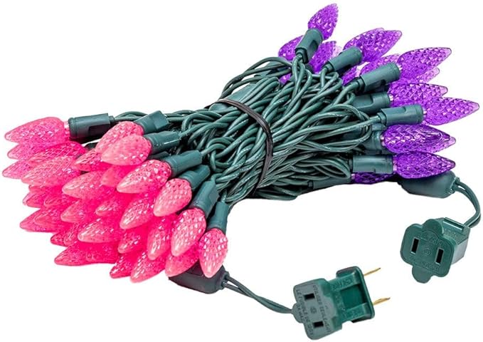 Novelty Lights 24FT 70 LED C6 LED Valentine's Day String Lights, Outdoor Christmas Tree Commercial Grade LED String Lights, Permanent Christmas Lights Outdoor Tree Decorations Outdoor (Pink/Purple)