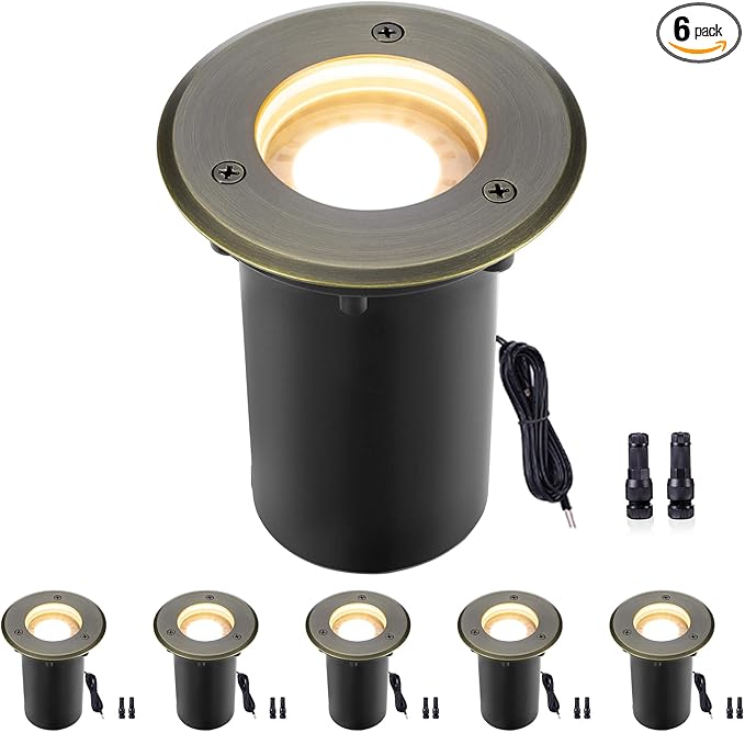 Gardenreet Low Voltage Well Light - Brass All Weather Ip65 Hardwired In-Ground LED Lighting, 12V Directional Fixture, Antique Bronze for Floor Tree Pathway Without MR16 Bulb