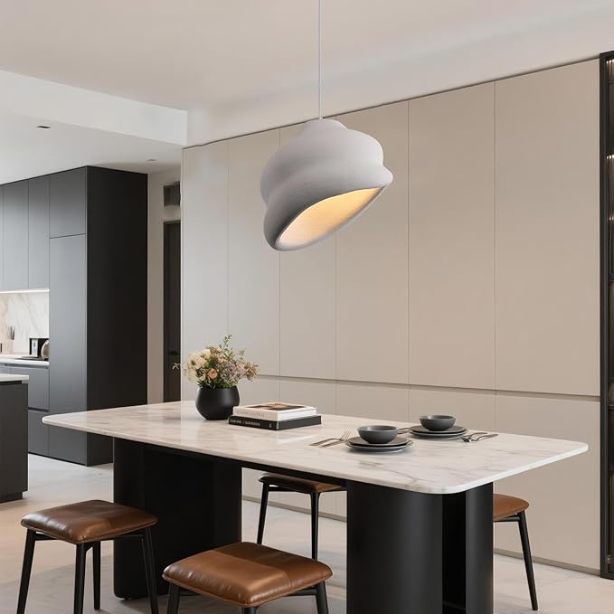 JAYMP Wabi Sabi Pendant Light for Dining Room Kitchen Island Hallway Restaurant Modern Hanging Lamp E26 Base Japanese Style Conch Shape Lighting Fixture, Matte White, 50cm/19.7in