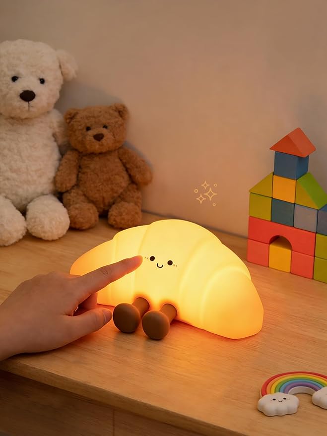 QANYI Croissant Night Light with Color Changing & 3 Brightness, Rechargeable Silicone Night Lamp for Kids & Adults - Soft Glow, Squeezable & Flexible Mood Light for Bedroom, Nursery, Desk Decor