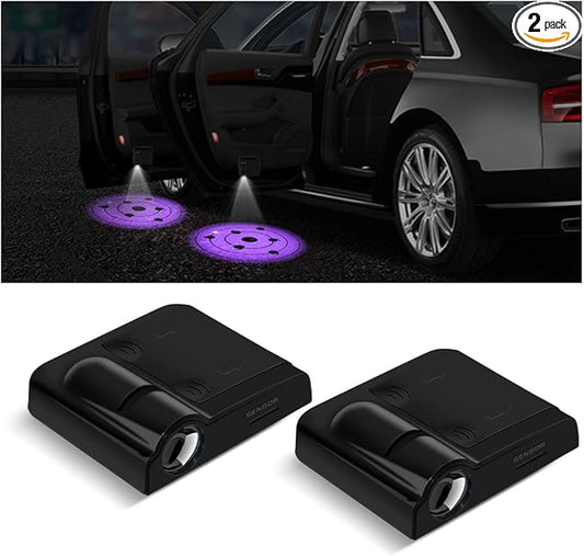 2Pcs Car Door Lights Logo Projector, Wireless LED Car Door Paste Welcome Courtesy Light, Holeless Magnet Sensor Ghost Shadow Welcome Lamp, Naruto Sharingan Light Accessories (Sharingan #2)