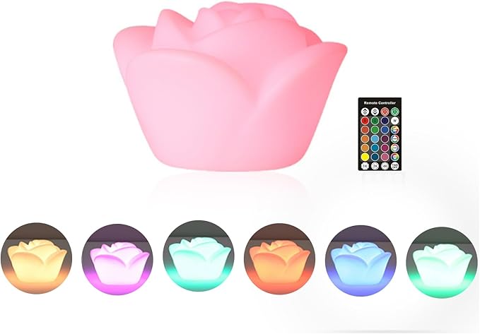 Borelor Rose Flower Floating Pool Light, 6-Inch USB Rechargeable & Remote Control Night Light,16 Colors Changing IP68 Waterproof Bath Lamp for Home,Pool,Party