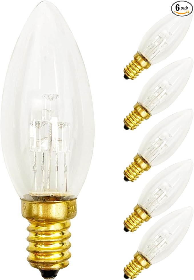 6 Pack C26 LED Replacement Bulbs,3V Clear Torpedo Tip Light Bulbs,E12 Candelabra Light Bulbs Soft White Glass Light for Battery Operated LED Window Candle Lights, Christmas Decor