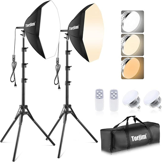 Torjim Softbox Photography Lighting Kit, 20'' x 20'' Professional Softbox Lighting Kit with 85W 3000-7500K LED Bulbs, Studio Lights for Photography/Video Recording/Live Streaming/Portraits Shooting