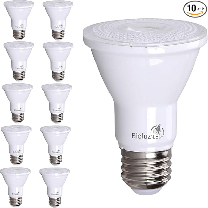 Bioluz LED 10 Pack PAR20 LED Bulbs 5000K Daylight Dimmable 50 Watt Equivalent Using 7W, Spot Light Bulb E26 Base 40 Degree Beam Angle UL Listed FCC RoHS Compliant