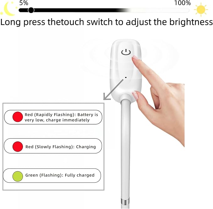 NBPLUS Cordless Portable Floor Lamp, White Touch- Standing Lamp with 3 Color Temperatures, Lightweight & Easy to Carry for Indoor Outdoor Camping Bedroom-White