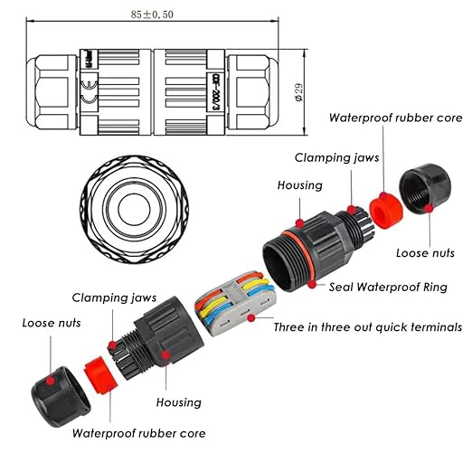 4Pcs 3-pin IP68 Outdoor Waterproof Junction Box Cable Connector/Quick Terminal (Waterproof up to 4 Meters), ferrous