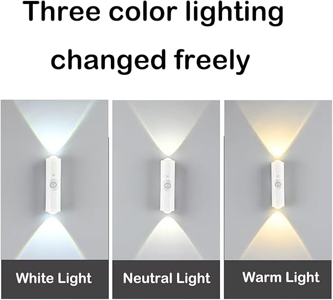 Motion Sensor Wall Lamp, Motion Sensor Light Indoor, Smart Night Light, Rechargeable Sensor Bathroom Light, Magnetic Mount lamp for Bedroom, Bathroom, Courtyard, Livingroom (White-3 Color)