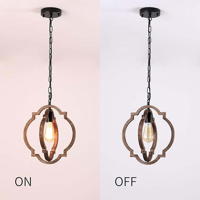 1-Light Farmhouse Wood Chandelier,Rustic Retro Pendant Light.Adjustable Height Handmade Rustic Light Fixture for Foyer, Dining&Living Room, Kitchen Island, Entryway, Breakfast Area(Colour: Black)