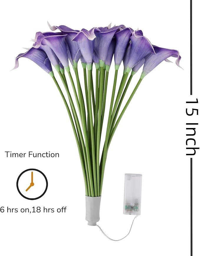 20pcs Lighted Artificial Calla Lily Bouquet Light Faux Floarl Night Light Real Touch Flower Night Lamp LED Calla Lily lighted Artificial Flower for Holiday Gifts Home Kitchen Decor(Purple, No Vase)