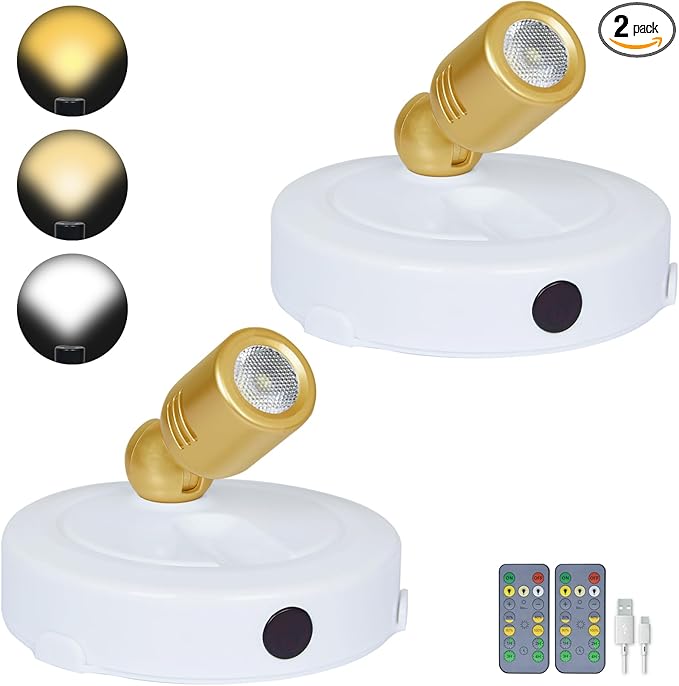 LED Spotlight Indoor,Rechargeable Battery Uplighting Indoor with Timer,3CCT Dimmable Accent Spot Lights for Plants Tree Wall Art Display Painting Artwork Portrait Dartboard Gallery-White