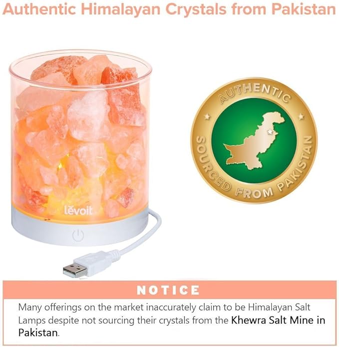 LEVOIT Himalayan Salt Lamp Crystal Rock, Hymilain Sea Salt Lamps, Pink Crystal Salt Rock Lamp,Gift Lamp, Night Light,(ETL Certified) Dimmable Touch Switch, Cora