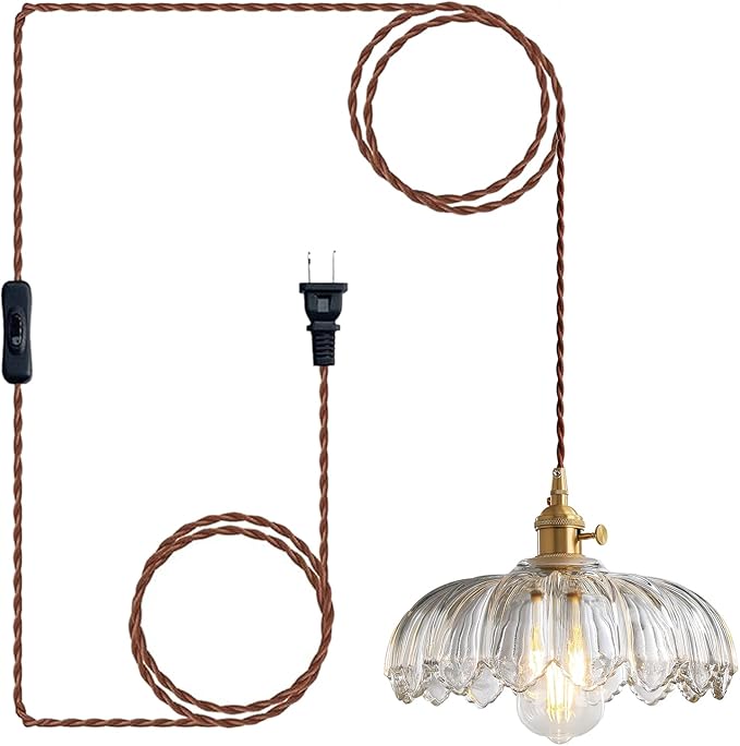 Plug in Pendant Light Hanging Lamp: Kitchen Pendant Lighting Clear Glass Pendant Light, Pendant Lights for Kitchen Island, Bedroom, Dining Room, Living Room, E26 No Bulb