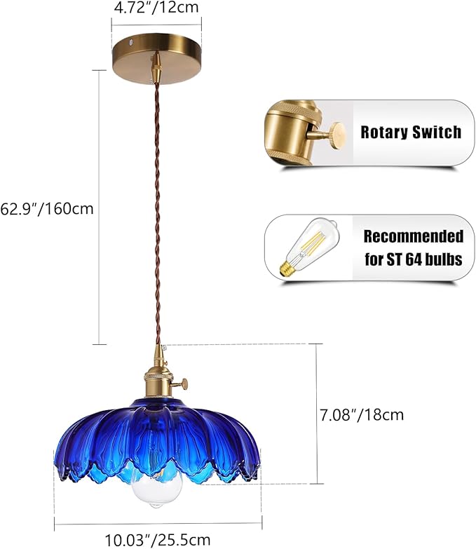Pendant Lights Kitchen Island:Vintage Blue Pendant Light Fixtures Glass Small Pendant Light Dining Room, Blue Hanging Lamps for Living Room, Schoolhouse, Entryway, Foyer, E26