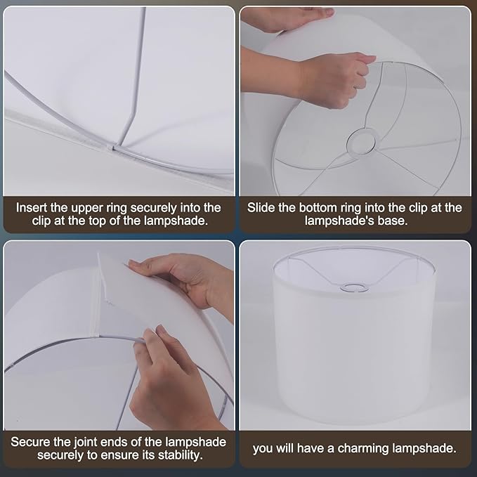 White Lamp Shade, Small Drum Lampshade 8.7" Top x 8.7" Bottom x 8.8" High (Spider), Replacement Lamp Shade Natural Linen Hand Crafted for Table Lamps Floor Lamps Chandelier Lamp, Assembly Required