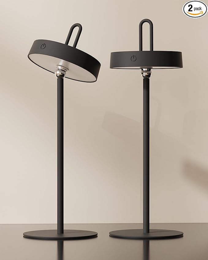 Lightapex Cordless Table Lamps, 2-Pack, Rechargeable Portable Lamps with Stepless Dimming, Touch Control, Detachable Magnetic Design for Bedroom, Living Room, and Reading（Black）