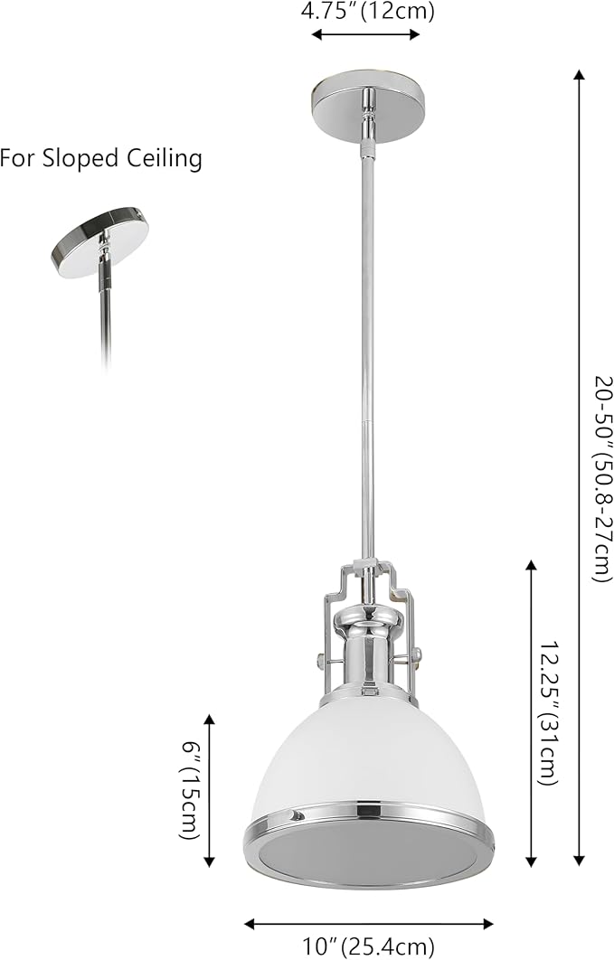 JONATHAN Y 10" Chrome/White Modern Industrial Iron LED Dome Pendant Light, Adjustable Hanging Fixture for Kitchen Island or Entryway, Black Metal Shade, LED Bulb Included (JYL9535C)
