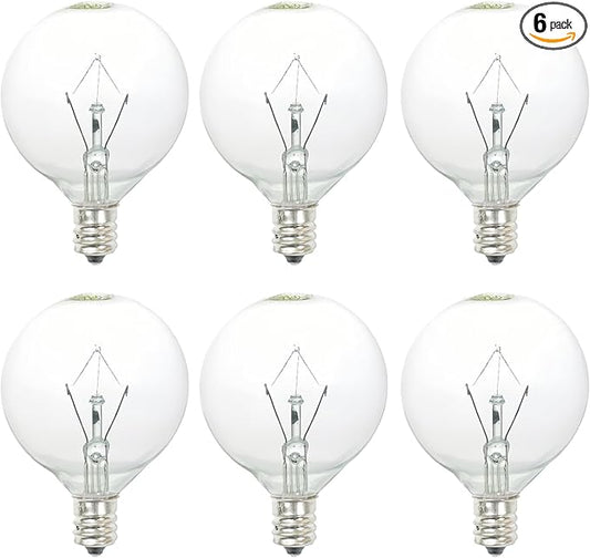 25 Watt Wax Warmer Bulbs,Light Bulbs for Full Size Scentsy Warmer & Candle Wax Warmer,Long Life-Span and Melt Wax Fast Warming Bulbs,120 V/E12 Type G Bulb,Dimmable, Warm White,6 Packs