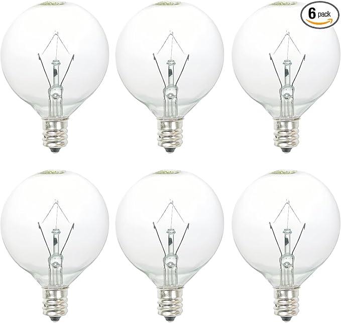40W Light Bulbs,Wax Warmer Bulbs,E12 Candelabra Base 120 Volt Round Light Bulbs for Full Size Scentsy Warmer,Wax Melt Warmer,Chandelier Table Lamp Wall Sconces,Soft Warm White,G50/120V,6 Packs