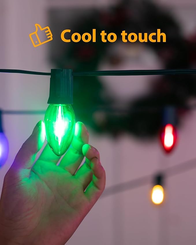 Vintage C9 LED Christmas Lights Outdoor, 100 Ft C9 String with 100 Shatterproof Colorful Bulbs, Waterproof Connectable Christmas Tree Lights for Roofline Holiday Garden Party Xmas Decorations