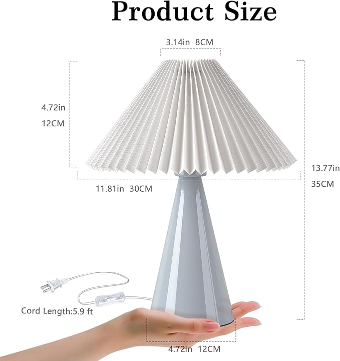 Light Blue Small Table Lamp, Cute Table Lamp, Pleated Table Lamp,Light Blue Bedroom Lamps for Nightstand, Small Scalloped Lamp Shade Table Lamps for Small Spaces for Bedroom,Living Room