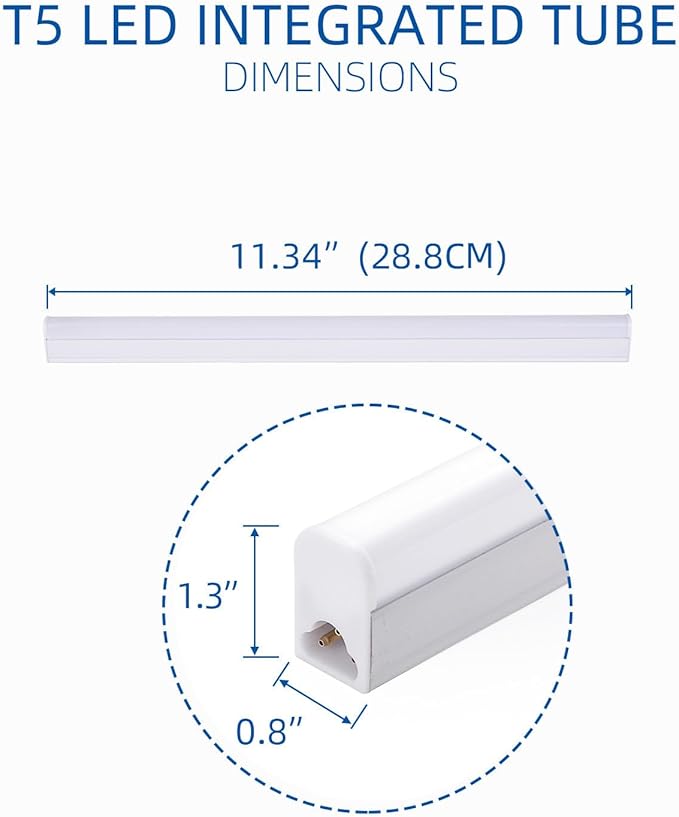 LED Under Cabinet Lighting, 1FT, 5W, 6000K, 500lm, Under Counter Lights for Kitchen, Shop, Corded Electric withON/Off Switch (Pack of 2)