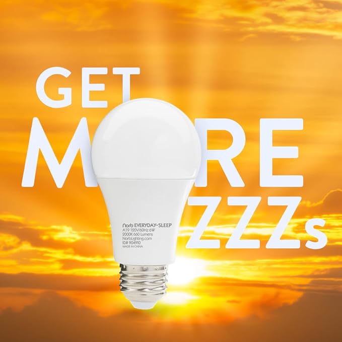 Norb Everyday Sleep Light Bulb - No Blue, Amber LED, 2000K Nighttime Lighting for Bedroom, Dimmable A19 Bulb Promotes Natural Melatonin & Circadian Rhythm for Babies, Kids, Adults, 6W (2-Pack)