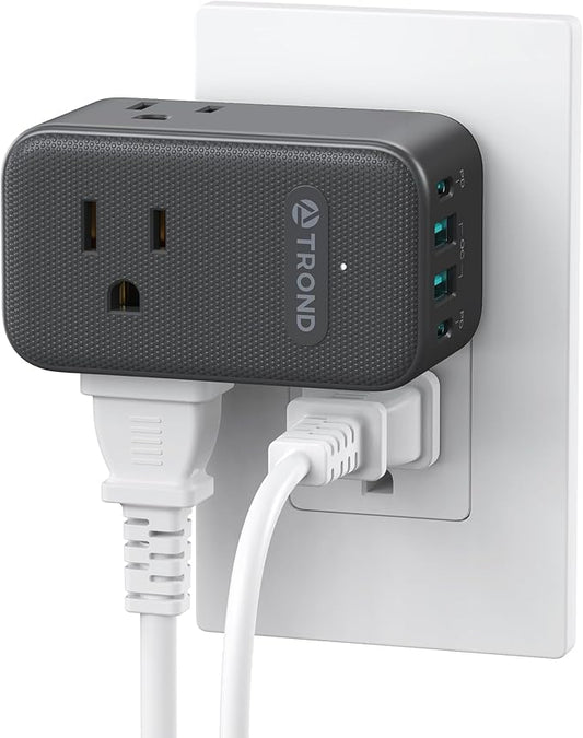 TROND Multi Plug Outlet Extender, 3 AC Outlet Adapter with 360 Rotating Plug, Black Power Splitter with PD 20W USB C Charger, A Compact Solution to Home Dorm Room Travel Cruise Essentials