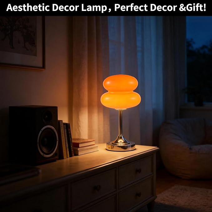 Cordless Mushroom Lamp Table Lamp for Bedroom, Battery Operate Mini Modern Mid Century Lamps,Unique Aesthetic Home Living Room Decor