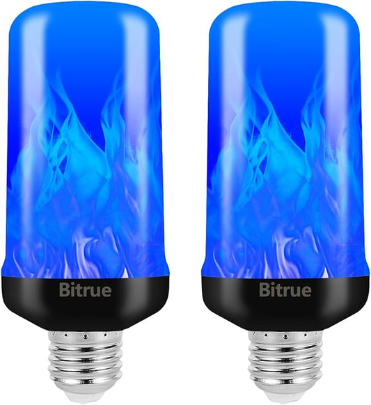 Bitrue LED Flame Light Bulbs, 4 Modes Blue Flame Effect Bulbs, E26 Base Fire Light Bulb with Gravity Sensor, Flickering Light Bulbs for Halloween Home Decor(Blue 2 Pack)