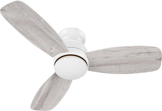 CEME 44 Inches White Ceiling Fan with Light Flush Mount, DC 10 Speeds Silent Ceiling Fan with Remote, 3 Dual Finish Blades, 3 Light Colors Dimmable LED for Living Room, Bedroom