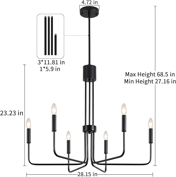 ETONIMERR 28.15'' Black Dining Room Chandelier, 6 Light Modern Farmhouse Chandelier, Rustic Industrial Hanging Light for Kitchen Island livng Room Bedroom Entryway Foyer