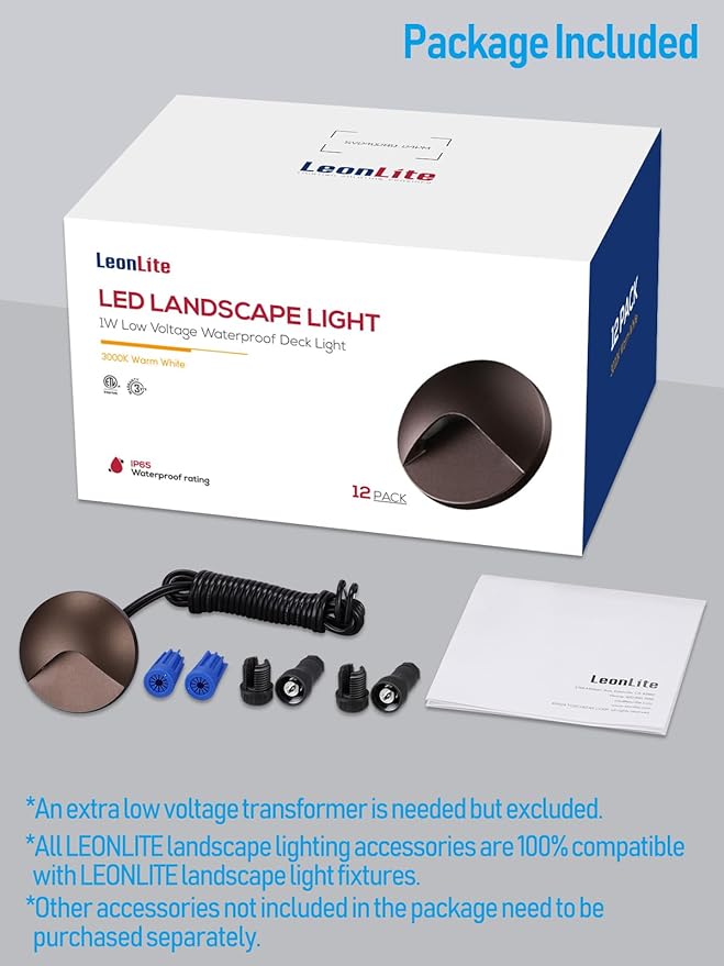LEONLITE 12-Pack Recessed Low Voltage LED Deck Light Anti-Glare, 12-24V AC/DC Recessed LED Step Riser Light, IP65 Outdoor Step Stair Lights, 3000K Warm White, Aluminum Housing Oil Rubbed Bronze