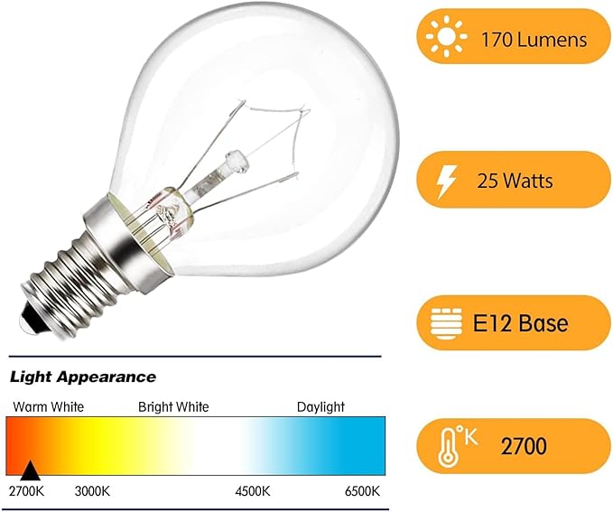 Wax Warmer Light Bulbs,Original 25 Watt Bulbs for Full Size Scentsy Warmers,6 Packs E12 Base Type G Bulb,Scentsy Light Bulbs,Warm White,Long Life-Span and Melt Wax Fast, 120 Volt