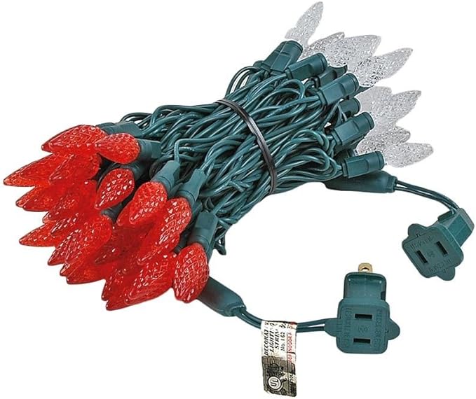 Novelty Lights 24FT 70 LED C6 Christmas String Lights, Outdoor Commercial Grade Tree Decorations, Permanent LED Lights (Red/Pure White)