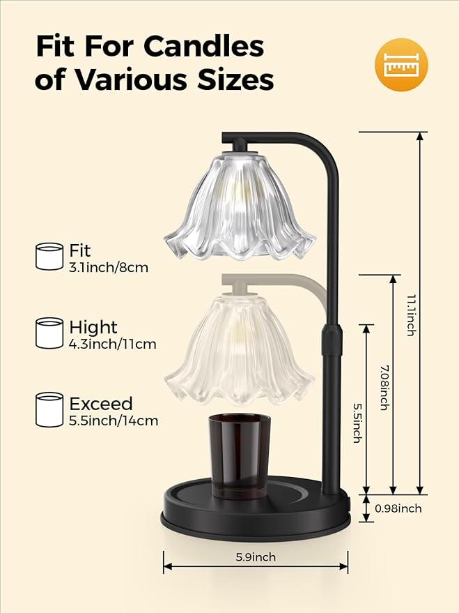 Flower Candle Warmer Lamp with Timer - Electric Modern Wax Melt Warmer Black Scented Jar Candles Light Room Decor for House Warming New Home Birthday Women Mom Gifts