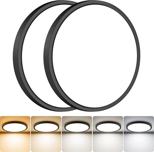 slochi 2Pack LED Flush Mount Ceiling Light Fixture, 7 Inch 15W, 1500LM, Super Slim 0.7 Inch, 3000K-6500K Adjustable Low Profile LED Ceiling Lights for Bathroom, Closet, Hallway(Black)
