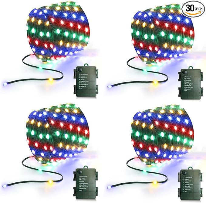 16.5ft Battery Operated String Lights(4 Pack), 50 LED Twinkle Fairy String Lights Battery Powered with Timer for Indoor Outdoor Christmas Trees Wreath Decoration Party Bedroom - Multicolor