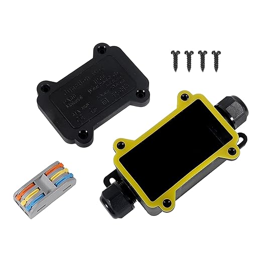 1PCS Junction Box Waterproof IP68, 2 Way Outdoor Junction Box for 3-10mm Diameter Cable, 41A/450V Underground Plug Line Coaxial Cable Connector with 4pcs Replaceable Lever Wire Connectors